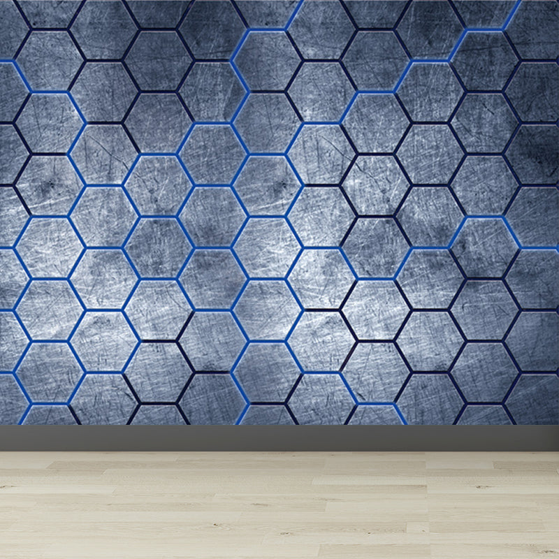 Industrial Hexagon Pattern Wall Mural Dark Gray Decorative Wall Covering for Living Room
