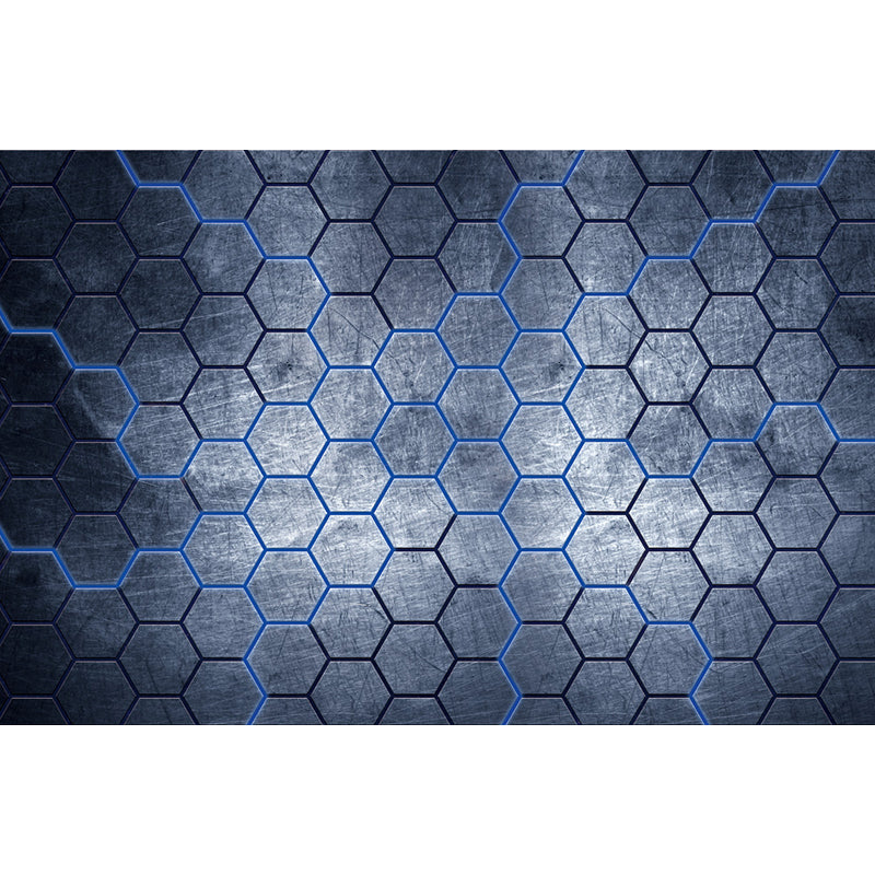 Industrial Hexagon Pattern Wall Mural Dark Gray Decorative Wall Covering for Living Room