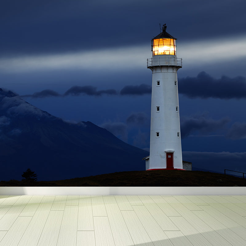 Fabulous Lighthouse Mural Wallpaper for Living Room, Blue, Custom Size Available