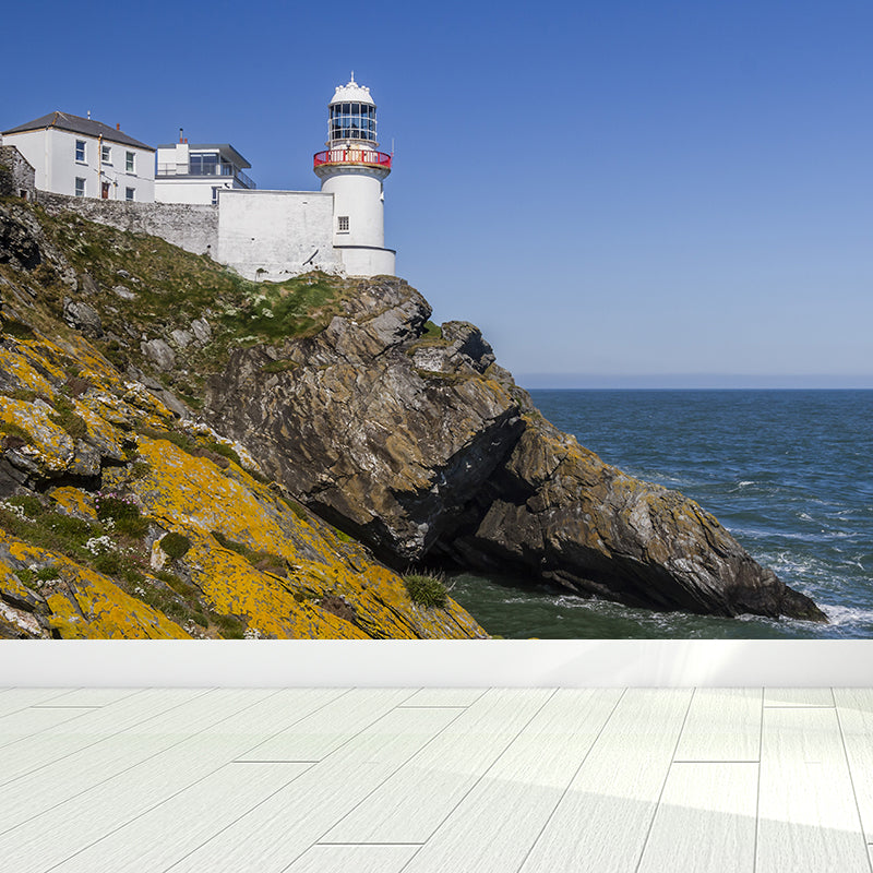 Fabulous Lighthouse Mural Wallpaper for Living Room, Blue, Custom Size Available