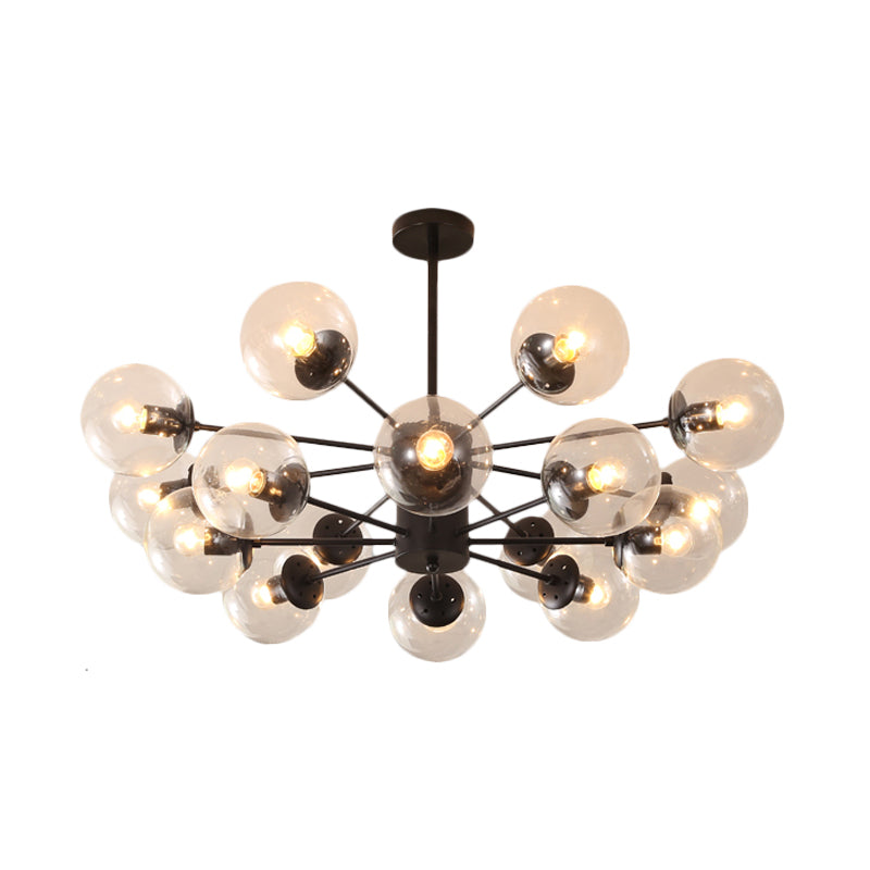 Amber/Blue/Clear Glass Spherical Chandelier Light Post Modern 6/8/10 Lights Black Pendant Lamp for Bedroom