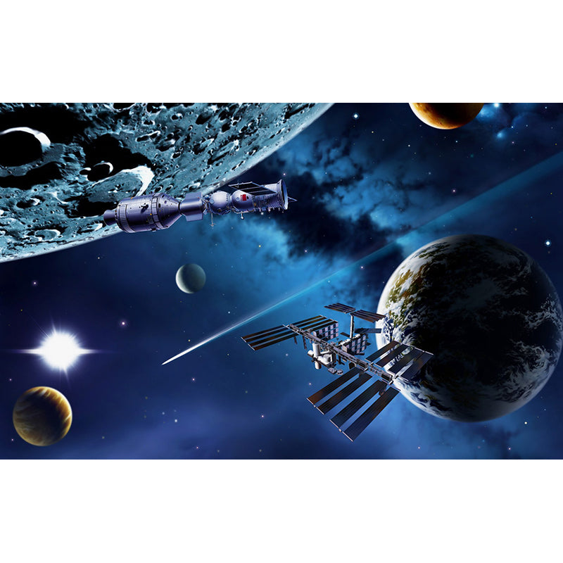 Mystical Planet Wall Mural Contemporary Non-Woven Cloth Wall Covering in Dark Blue