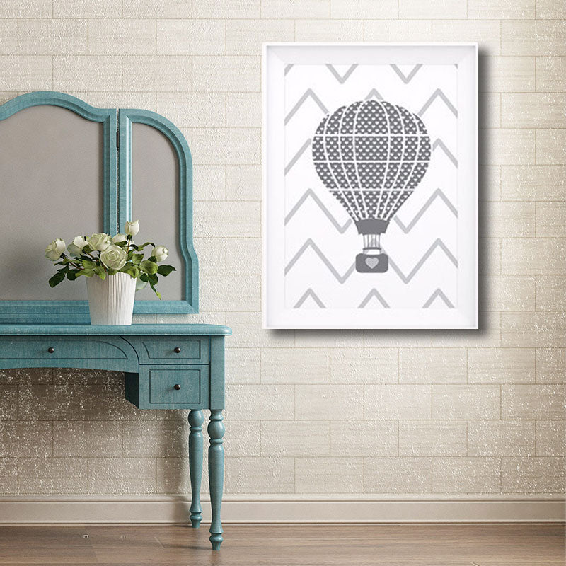 Grey Hot Air Balloon Painting Decorative Cartoon for Playing Room Canvas Wall Art
