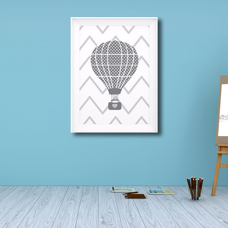 Grey Hot Air Balloon Painting Decorative Cartoon for Playing Room Canvas Wall Art