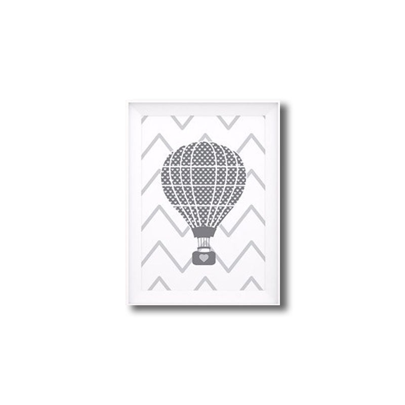 Grey Hot Air Balloon Painting Decorative Cartoon for Playing Room Canvas Wall Art