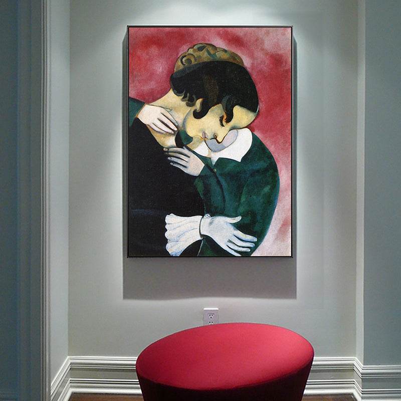 Vintage Lovers in Pink Painting Schwarz Marc Chagall Wandkunst Dekor für Wohnzimmer