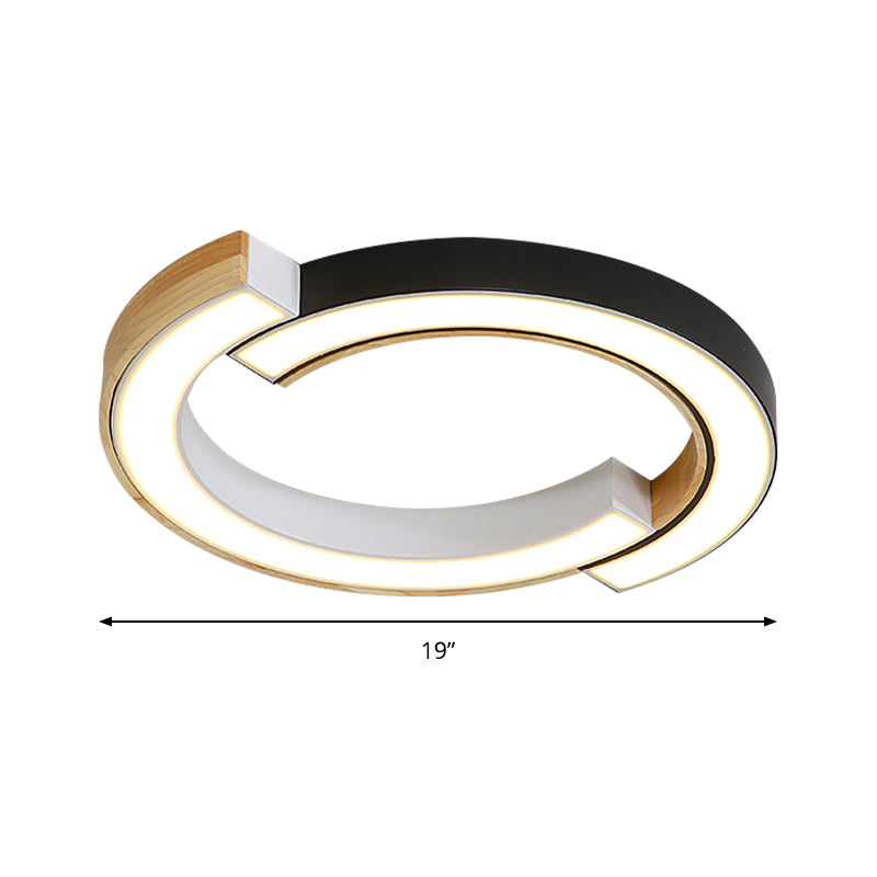 Bedroom 2-Arch Bridge Ceiling Lamp Acrylic Contemporary 15"/19" Width LED Black/White Ceiling Mount Light