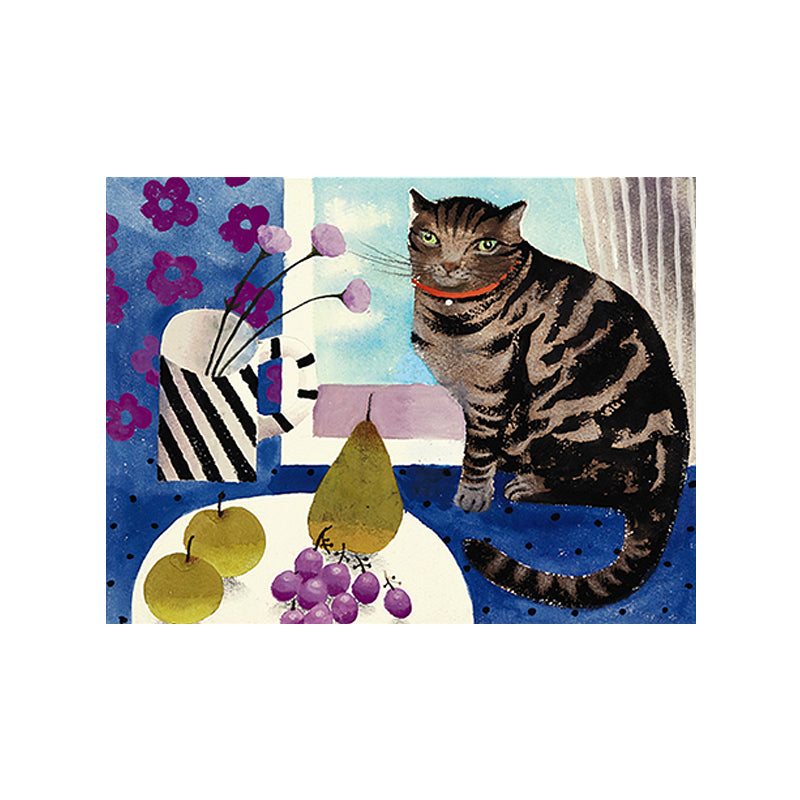 Childrens Art Kids Wall Art Cat and Fruit Painting Canvas Print for Bedroom