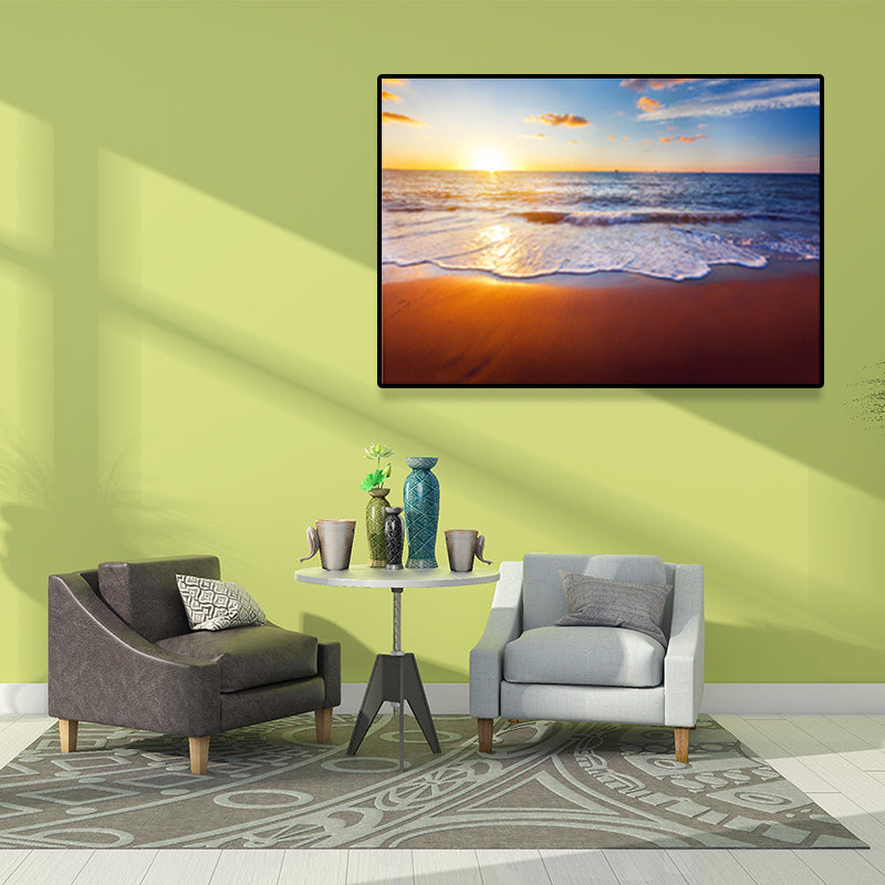 Photograph Coastal Canvas Wall Art Beach Scenery in Light Color for Sitting Room