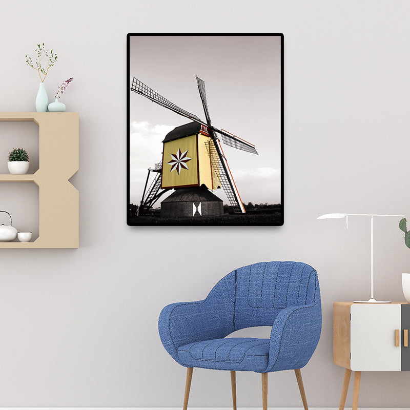 Zeitgenössische Windmühlen-Leinwandkunst, helle Farbe, strukturierte Wanddekoration für Schlafzimmer