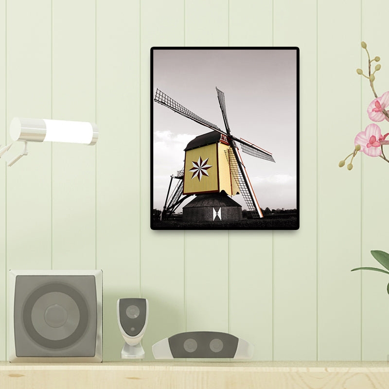Zeitgenössische Windmühlen-Leinwandkunst, helle Farbe, strukturierte Wanddekoration für Schlafzimmer