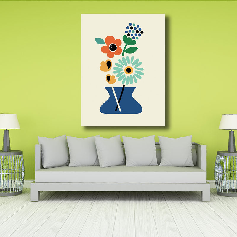 Modern Flowers in Vase Wall Decor Blue Plant Canvas Prints, Multiple Size Options