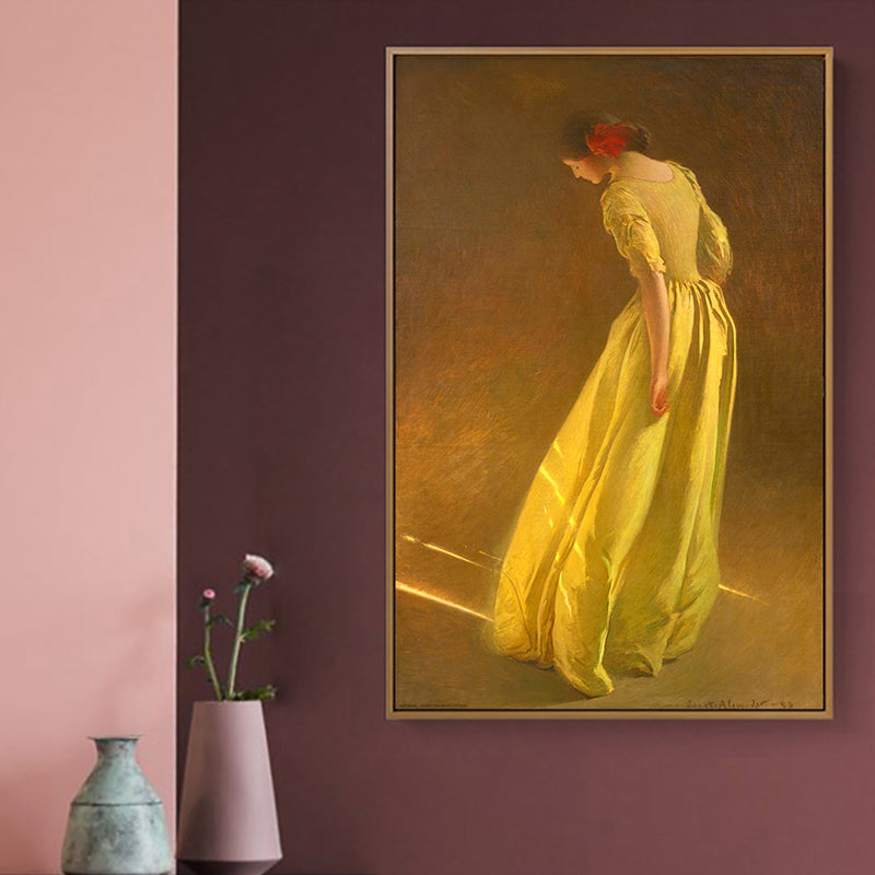 Mädchen im gelben Kleid, Kunstdruck, strukturierte Oberfläche, Vintage-Stil, Wohnzimmer-Wanddekoration