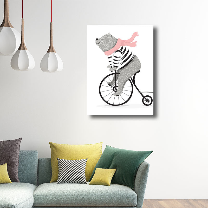 White Bear and Girl Canvas Art Decorative Cartoon for Playroom Painting, Multiple Sizes