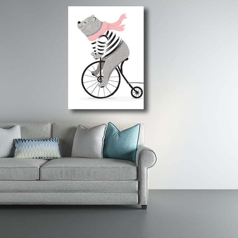 White Bear and Girl Canvas Art Decorative Cartoon for Playroom Painting, Multiple Sizes