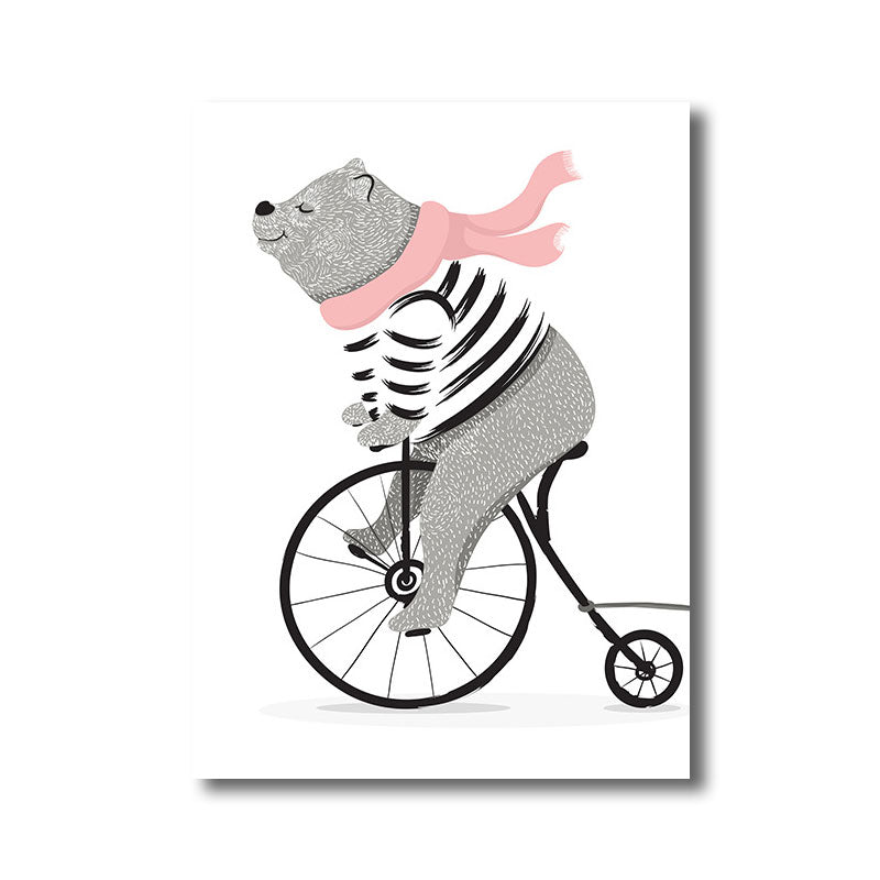 White Bear and Girl Canvas Art Decorative Cartoon for Playroom Painting, Multiple Sizes