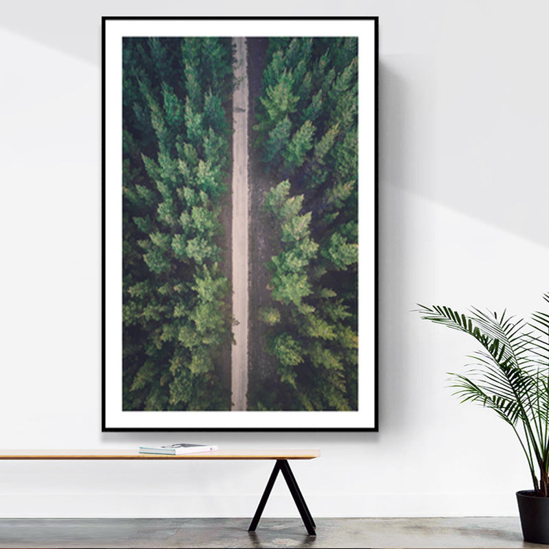 Autoroute moderne en toile forestière pour décor d’art mural de salon en vert, plusieurs tailles disponibles