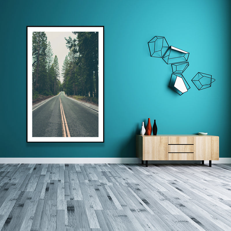 Autoroute moderne en toile forestière pour décor d’art mural de salon en vert, plusieurs tailles disponibles