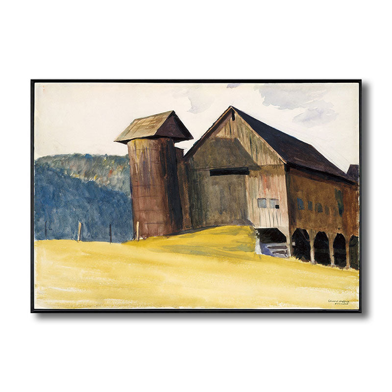 Rustic Style Thatched House Painting Canvas Textured Brown Wall Art for Guest Room