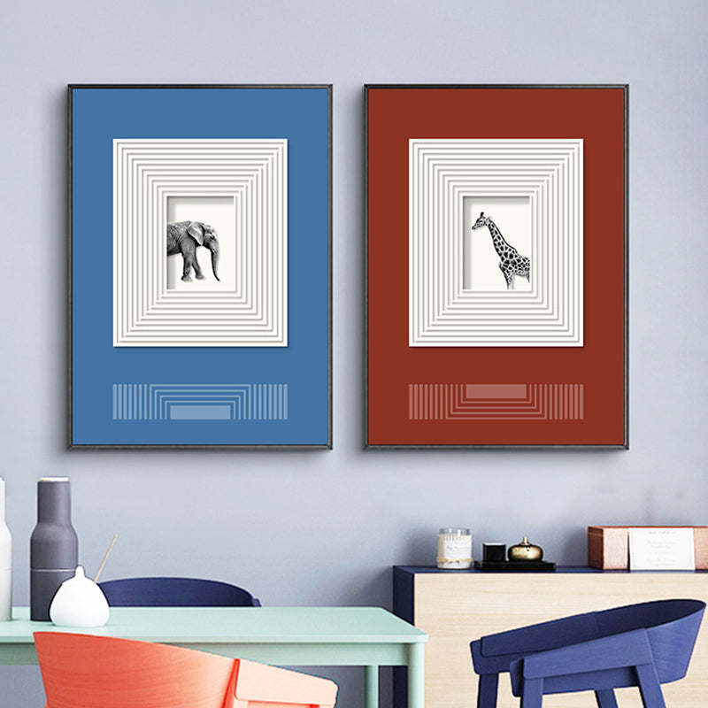 Peinture sous cadre d'animaux texturés, décoration murale artistique pour enfants, couleur douce, pour chambre d'enfant