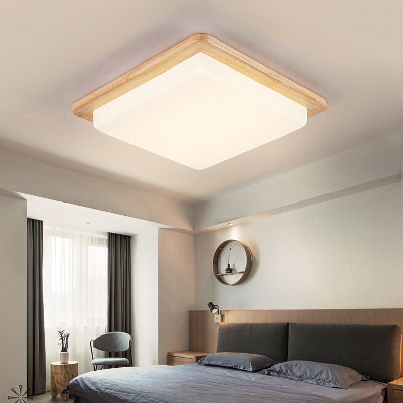 12.5"/14"/18"/22" Wide Japanese Style Square Ceiling Light Wood LED Flush Mount Light in Warm/White Light for Bedroom