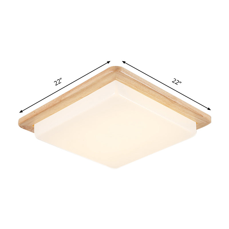 12.5"/14"/18"/22" Wide Japanese Style Square Ceiling Light Wood LED Flush Mount Light in Warm/White Light for Bedroom