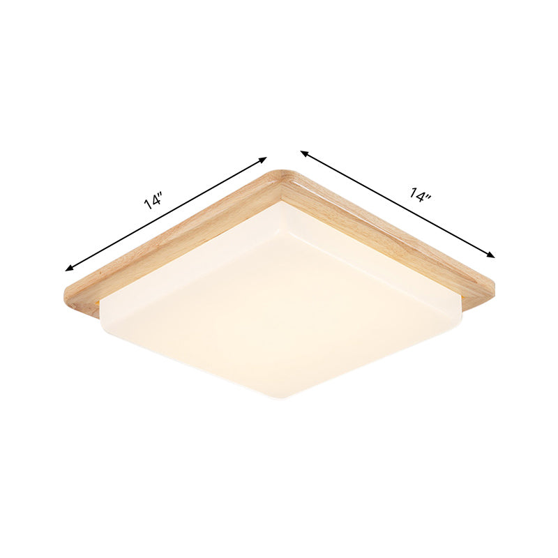 12.5"/14"/18"/22" Wide Japanese Style Square Ceiling Light Wood LED Flush Mount Light in Warm/White Light for Bedroom