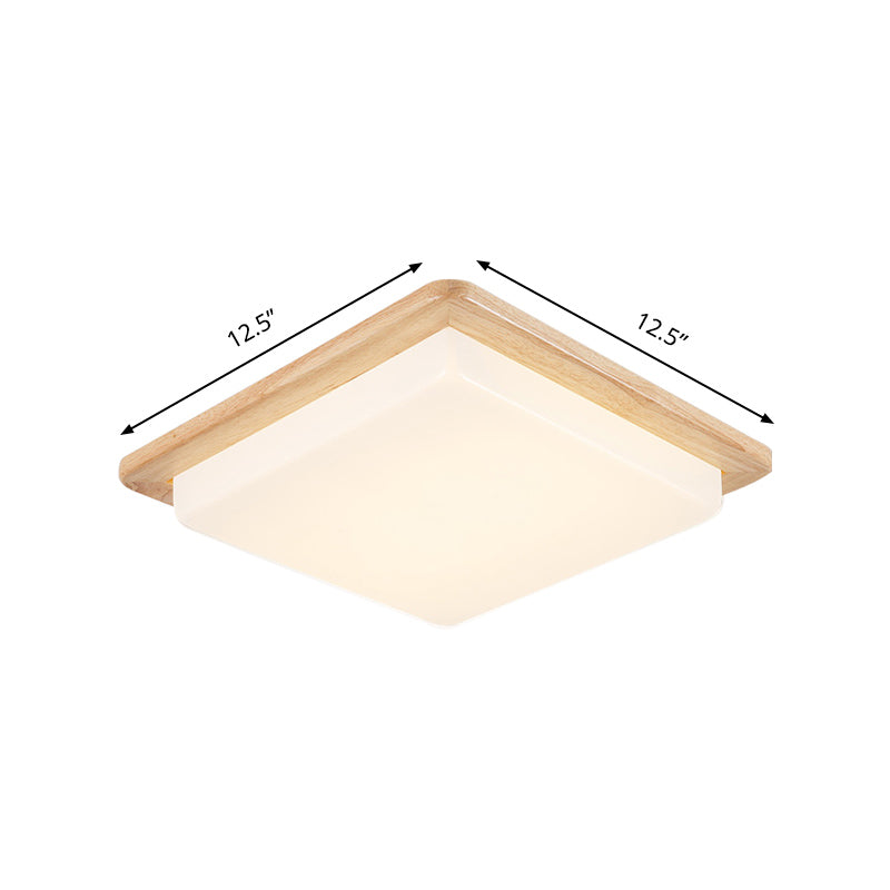 12.5"/14"/18"/22" Wide Japanese Style Square Ceiling Light Wood LED Flush Mount Light in Warm/White Light for Bedroom