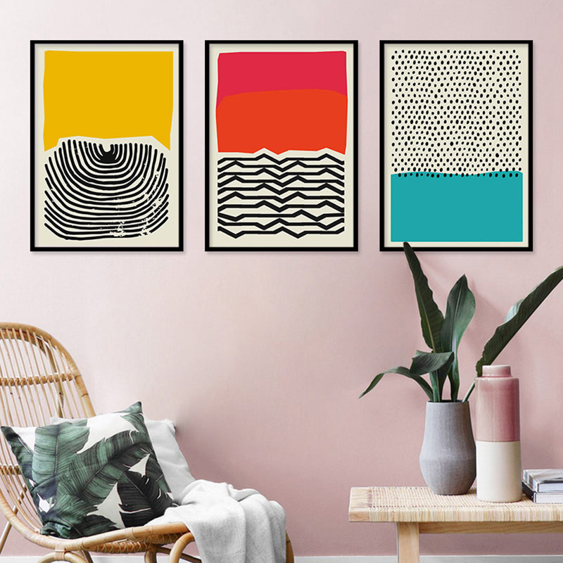 Skandinavische geometrische Leinwand-Wandkunst in hellen Farben für Wohnzimmer, verschiedene Größenoptionen