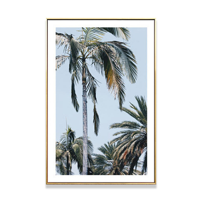 Green Coastal Canvas Wall Art Relaxing Palm Tree Paintings for Parlor, Multiple Sizes