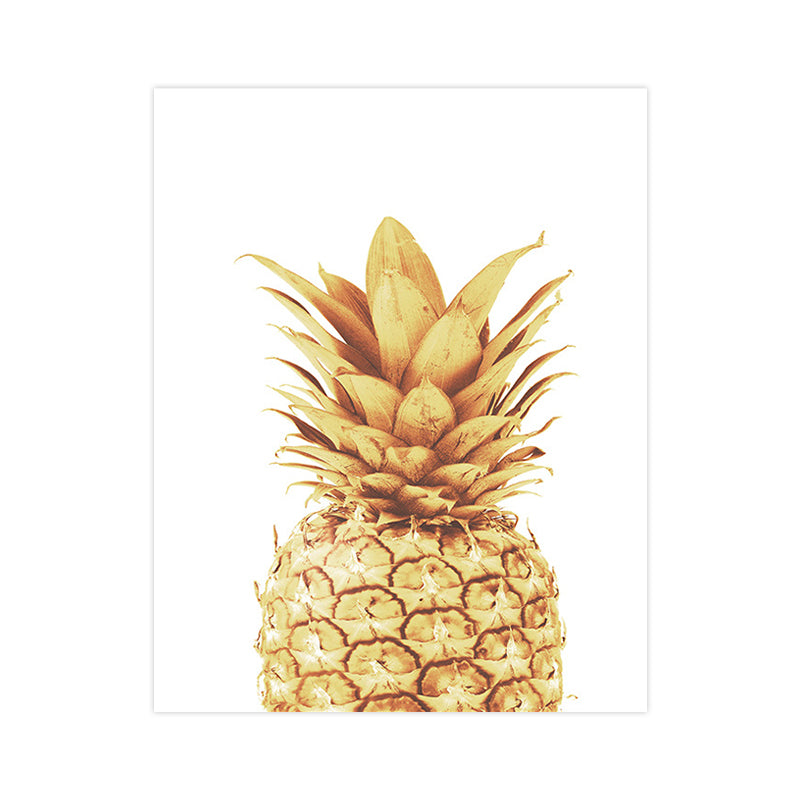 Gold Pineapple Wall Art Fruit Tropical Textured Canvas Print for Dining Room