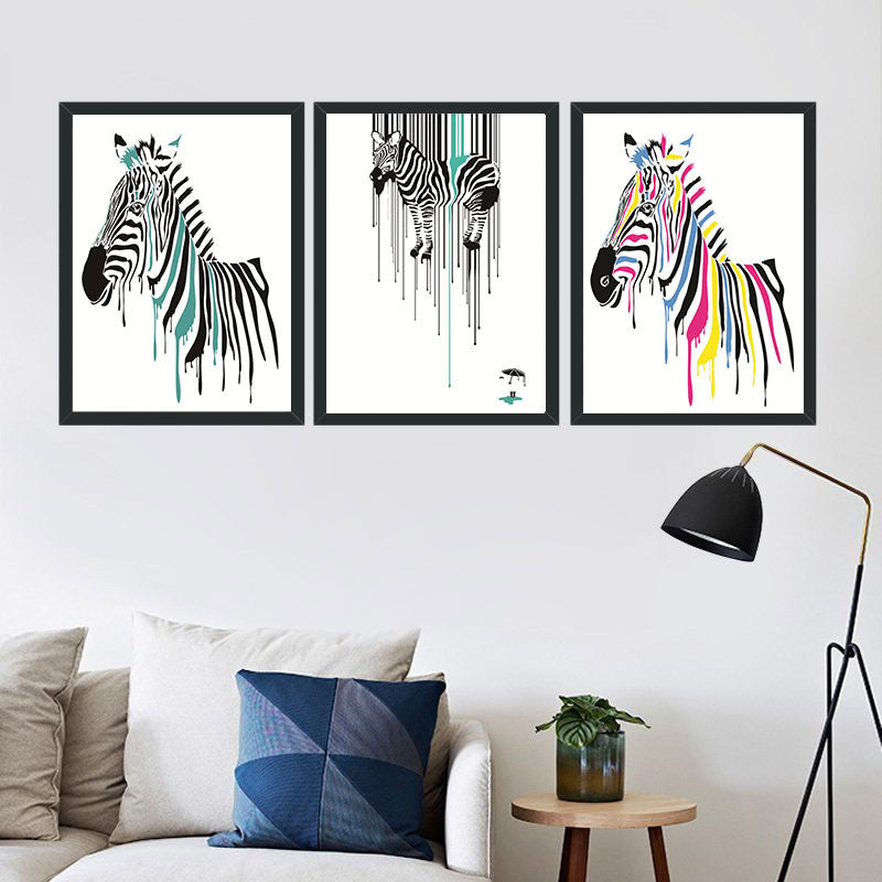 Zebra-Leinwandkunst, modernes dekoratives Wohnzimmergemälde in mehrfarbig