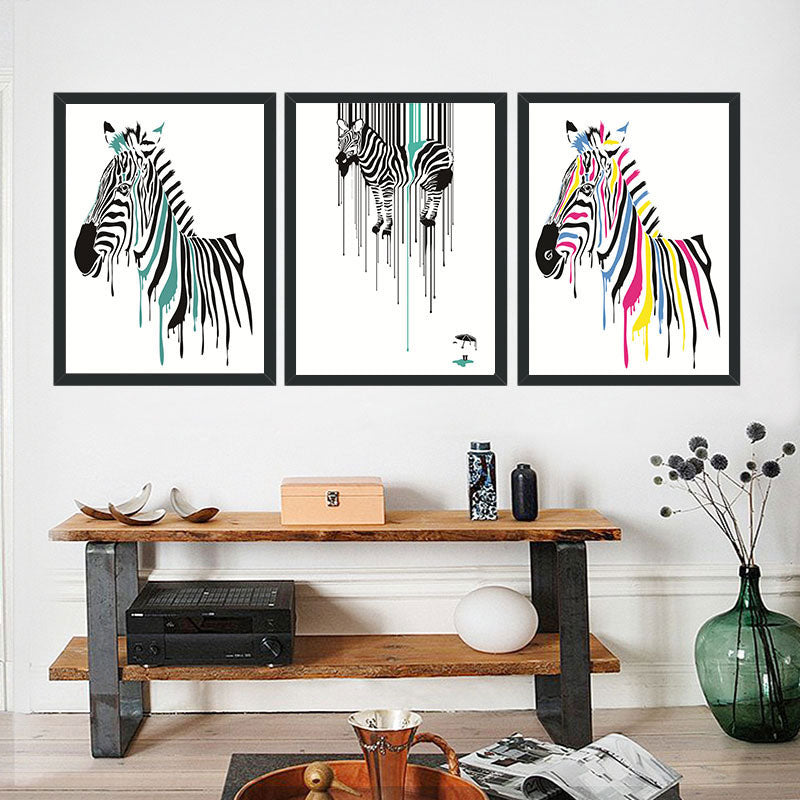 Zebra-Leinwandkunst, modernes dekoratives Wohnzimmergemälde in mehrfarbig