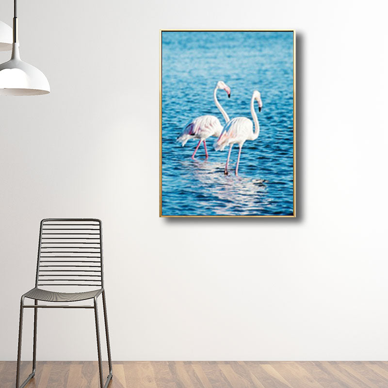Flamingo Natural Wall Print Simplicity Textured Canvas Art in Blue for Guest Room
