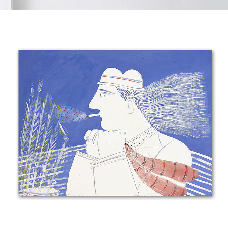 White Smoking Figure Wall Decor Textured Scandinavian Style Girls Bedroom Canvas