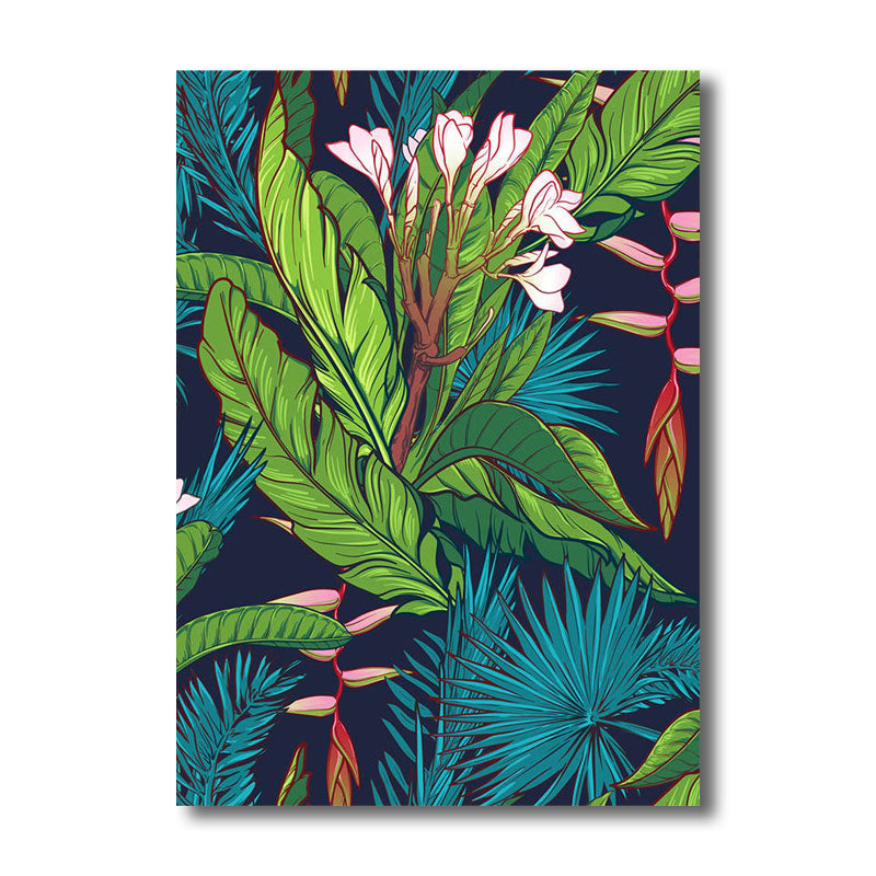 Tropics Magnolia and Plant Painting for Living Room Canvas in Green, Multiple Size Available