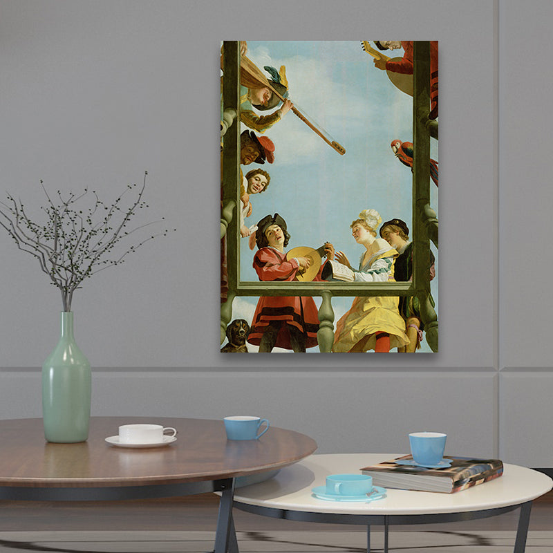 Vintage Painting Blue Musical Group on a Balcony Canvas Wall Art for Sitting Room