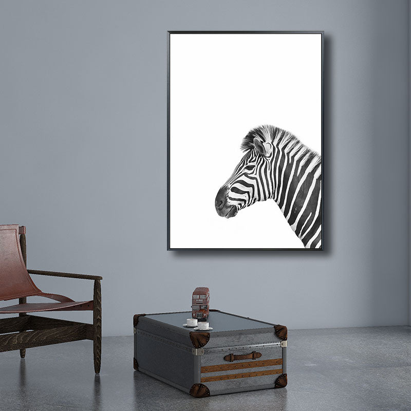 Tropical Zebra Canvas Wall Art Black Painting for Great Room, Multiple Size Options