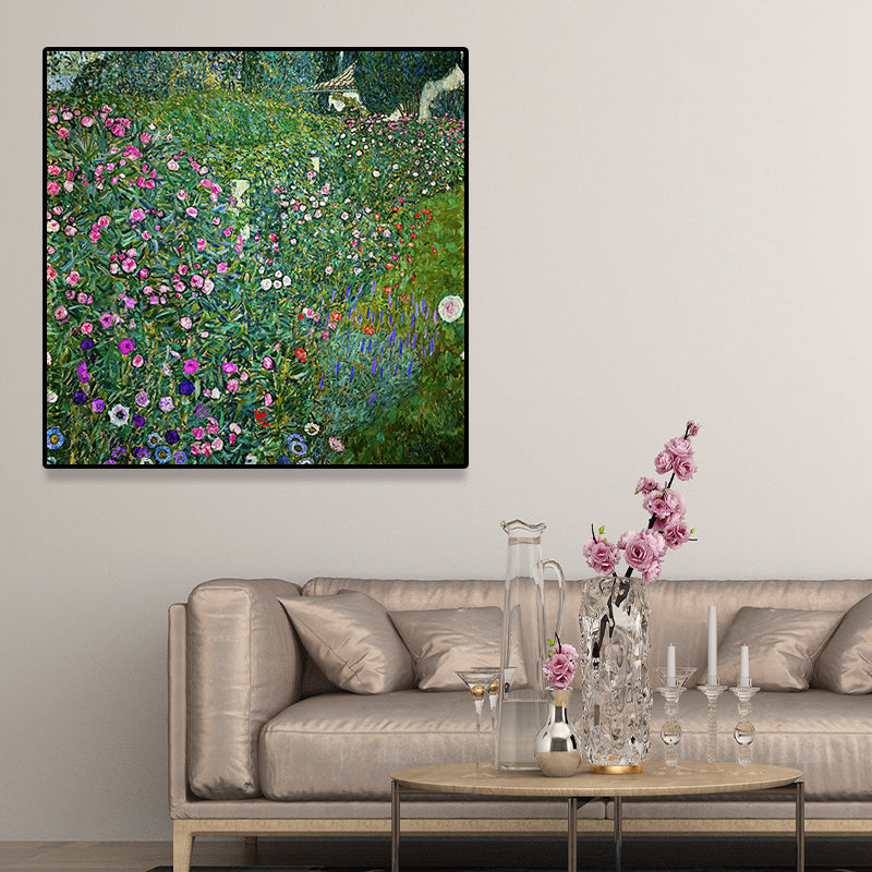 Green Botanical and Flower Canvas Country Style Textured Wall Art Print for Playroom