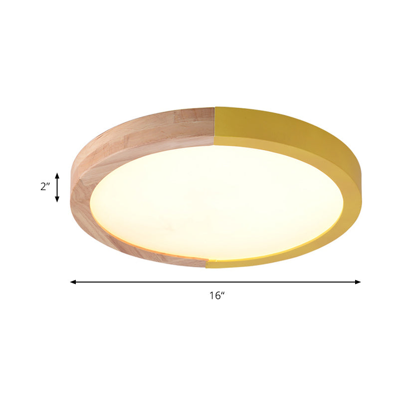 Drum Flush Mount Light, Modern Ceiling Light with Wood and Acrylic Round Shade for Kids Bedroom