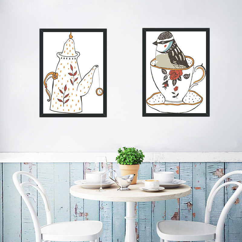 Service à thé classique, décoration murale, toile décorative, imprimés artistiques de couleur foncée pour salle à manger