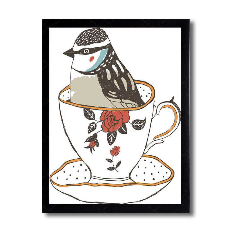 Classic Tea Set Wall Decor Canvas Decorative Dark Color Art Prints for Dining Room