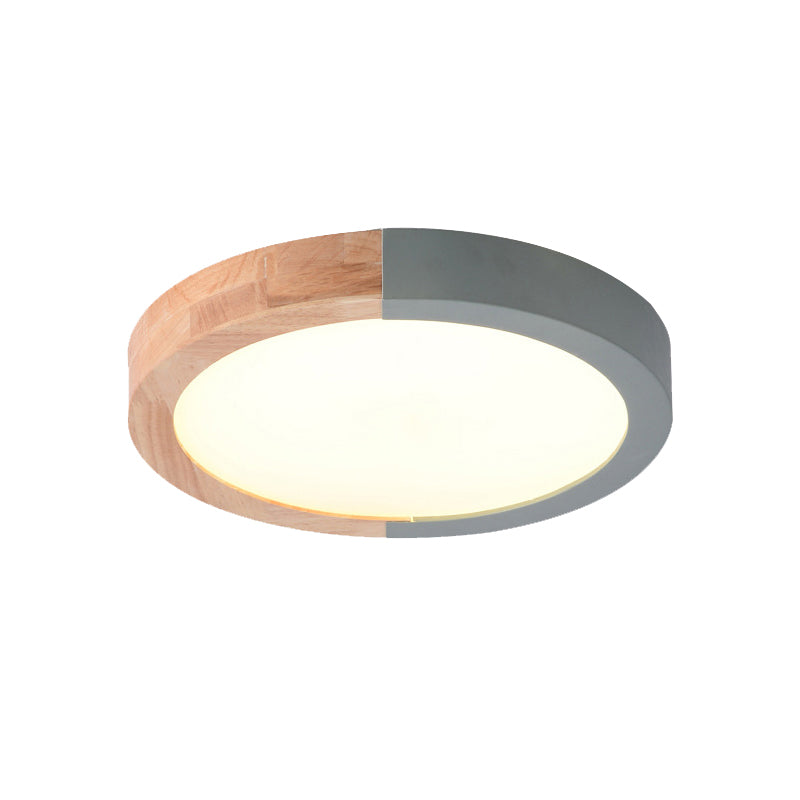 Drum Flush Mount Light, Modern Ceiling Light with Wood and Acrylic Round Shade for Kids Bedroom