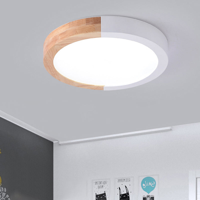 Drum Flush Mount Light, Modern Ceiling Light with Wood and Acrylic Round Shade for Kids Bedroom