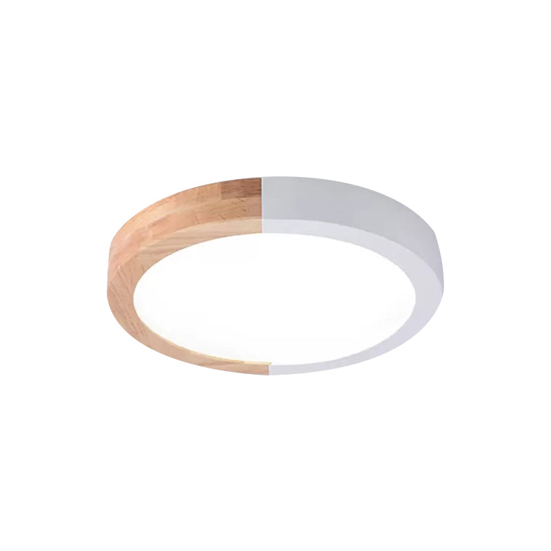 Drum Flush Mount Light, Modern Ceiling Light with Wood and Acrylic Round Shade for Kids Bedroom