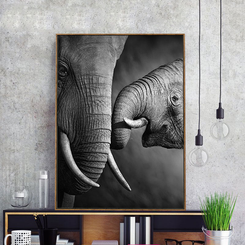 Canvas Decorative Painting Modern Elephant Family Wall Art Print in Black for Sitting Room