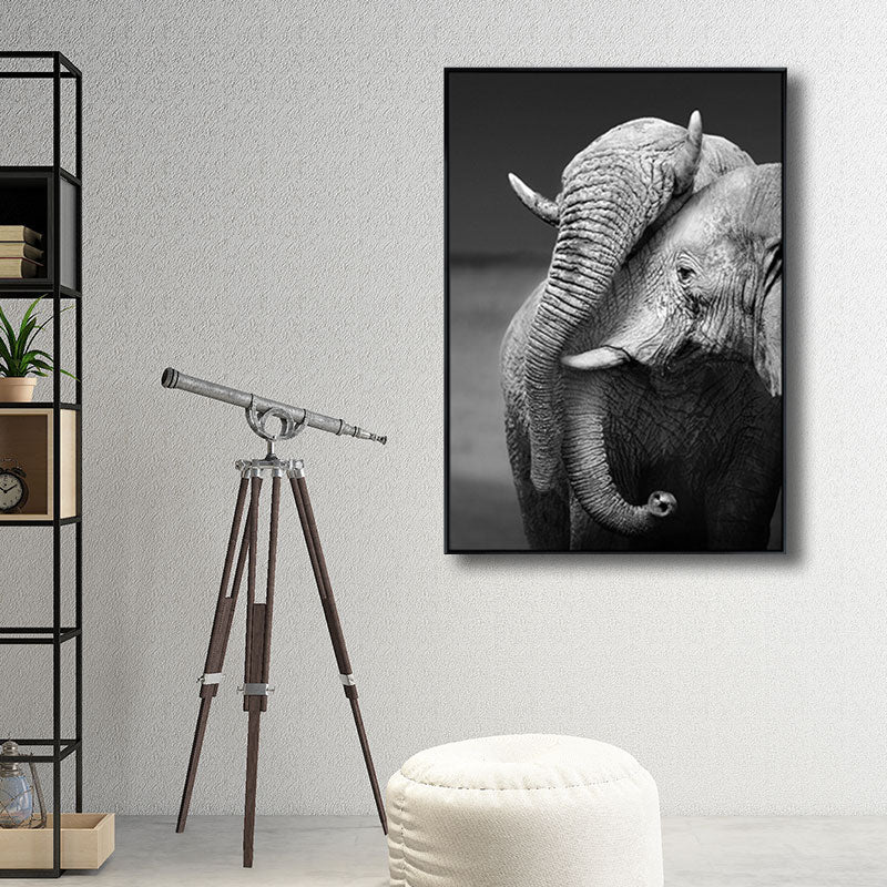 Canvas Decorative Painting Modern Elephant Family Wall Art Print in Black for Sitting Room