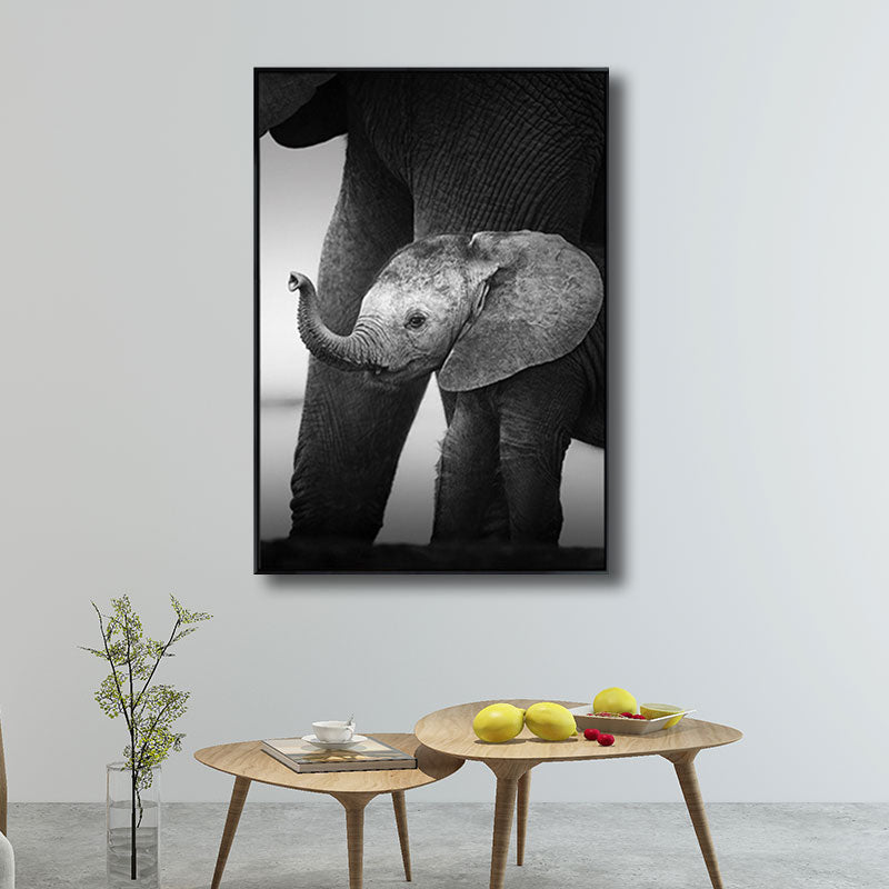 Canvas Decorative Painting Modern Elephant Family Wall Art Print in Black for Sitting Room
