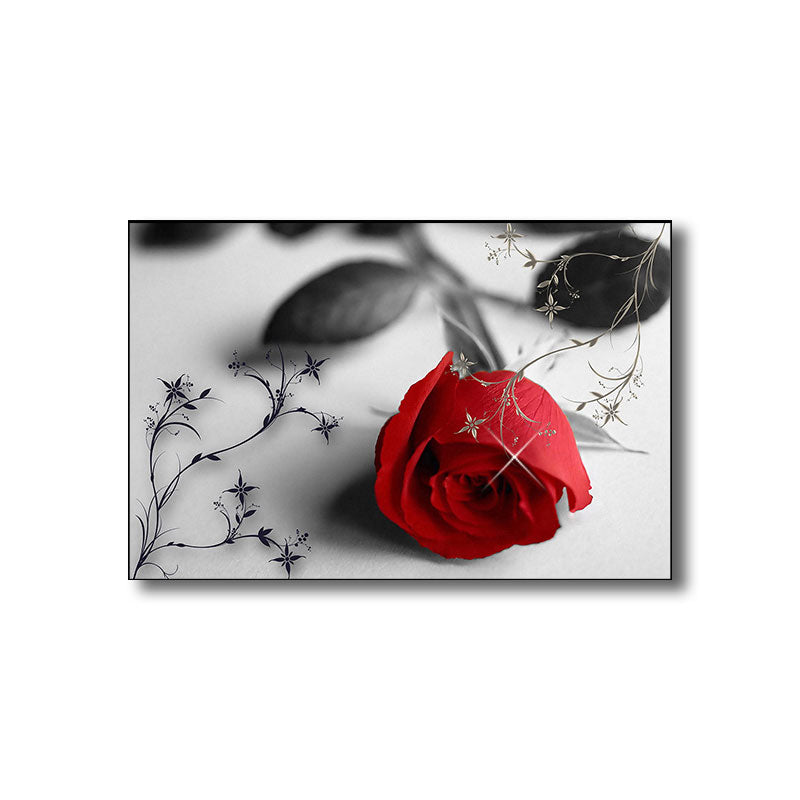 Red Rose Wall Art Print Flower Contemporary Decorative Wrapped Canvas for Drawing Room