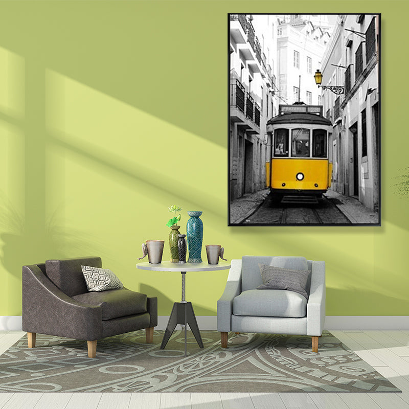 Tramcar Wall Art Decor Contemporary Decorative for Drawing Room Canvas Prints in Yellow